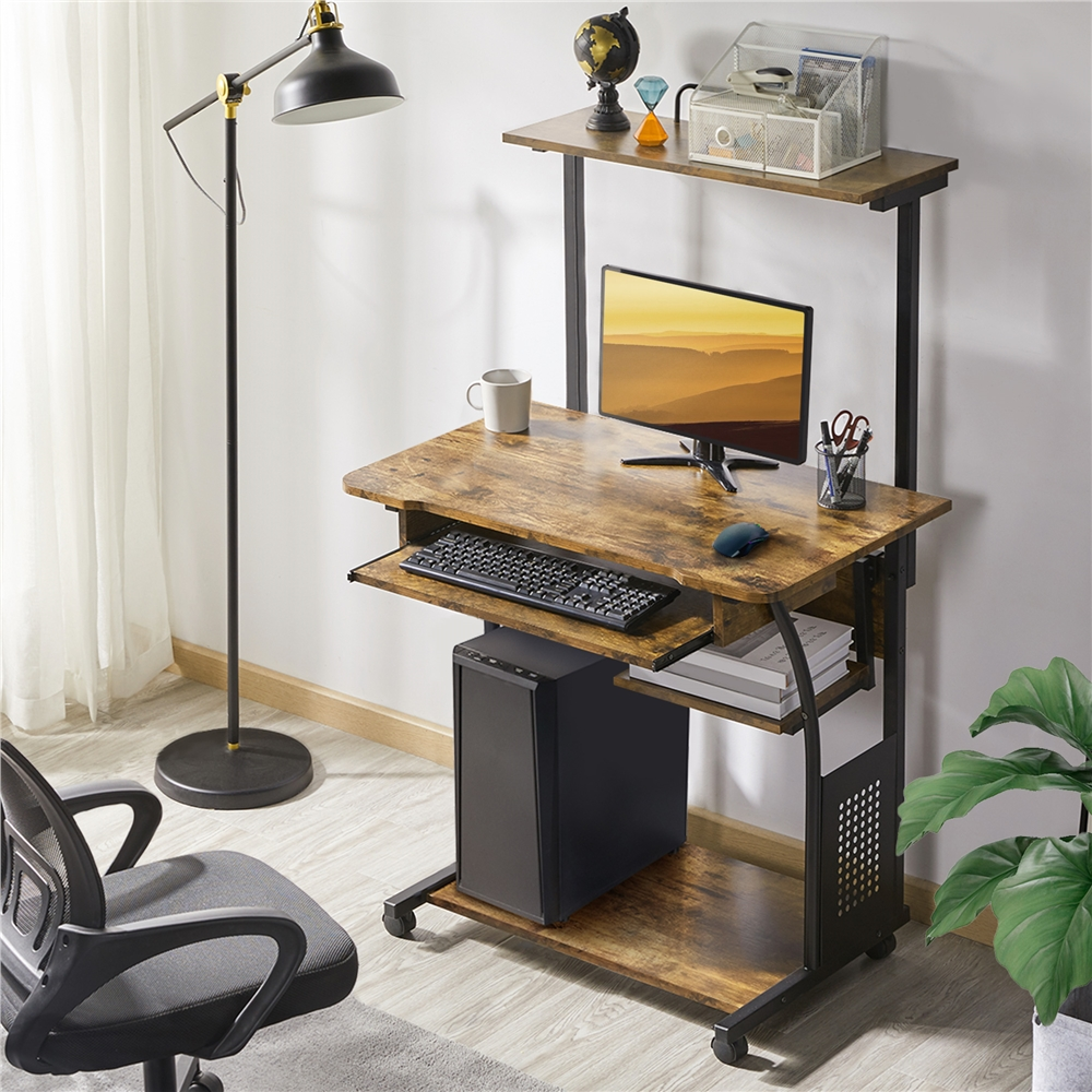 Yaheetech 2-Tier Rolling Computer Desk with Keyboard Tray photo 5