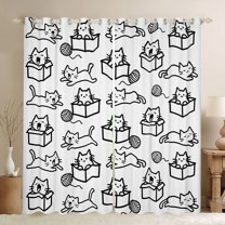 jejeloiu Cute Cat Animals Blackout Curtains Set of 2 (52x84 Each),Black Stripe Kitten Window Curtains For Girls Teens