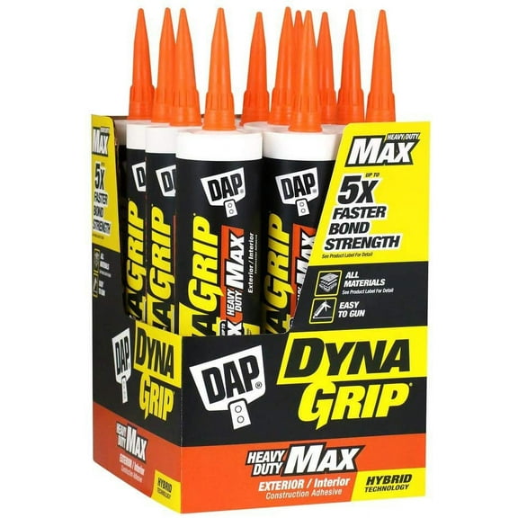 DAP Dynagrip Heavy Duty Max - Polyurethane Construction Adhesive - 12 Pack, 9 Oz, White