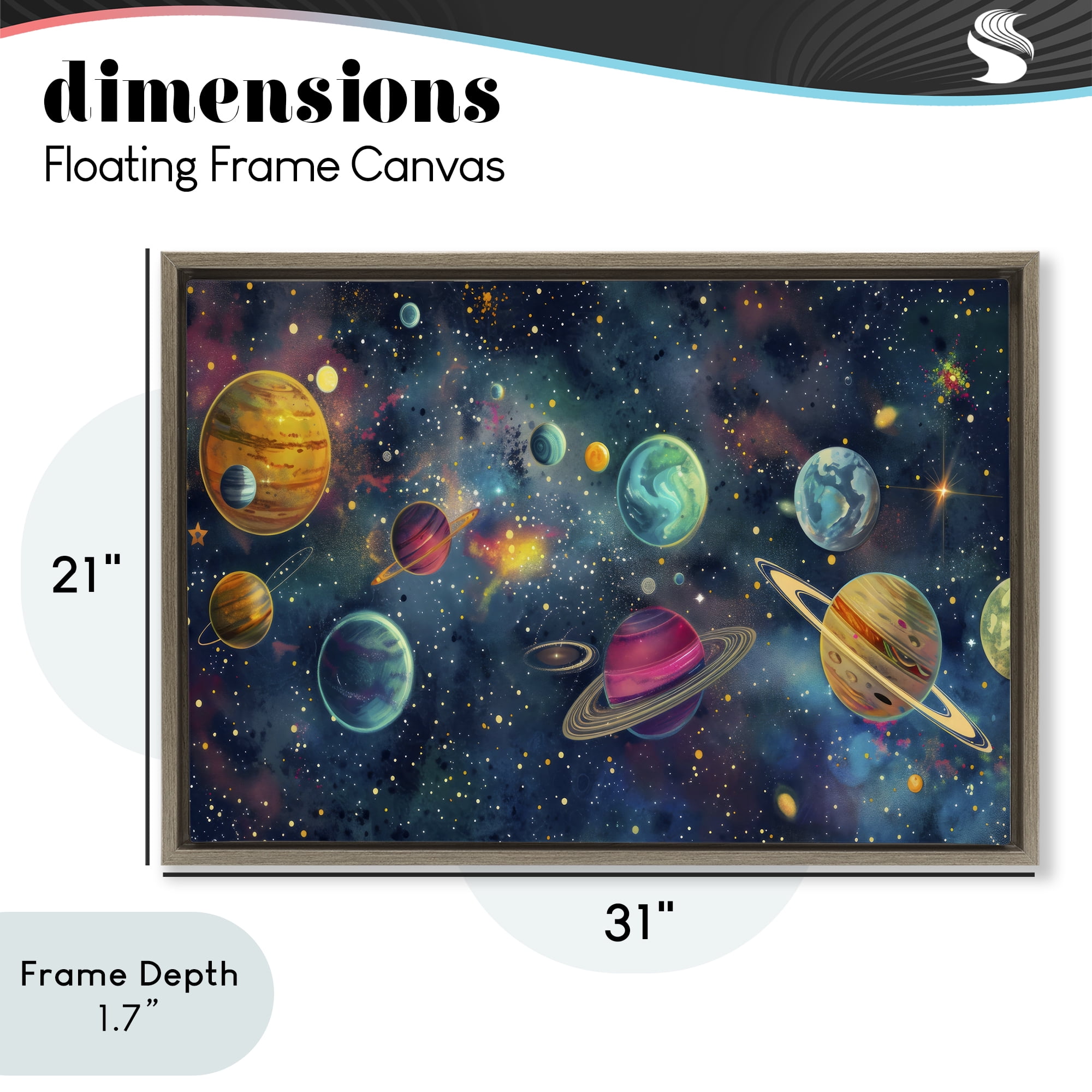 Stupell Industries Celestial Planetary Parade Brown Framed Floater Canvas Wall Art, design by Creative Studio