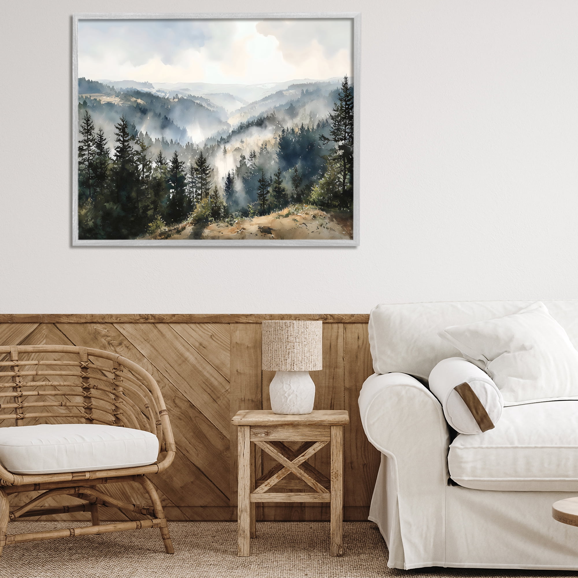 Stupell Industries Misty Tree Tops Vista Gray Framed Giclee Art, design by Franklyn Gregory