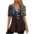 thumbnail image 2 of Lydiaunistar Women's Spring Casual Short Sleeve V-Neck Printed Blouse Plus Size Polyester Button Down Tops for Party Work Vacation Black, 2 of 5