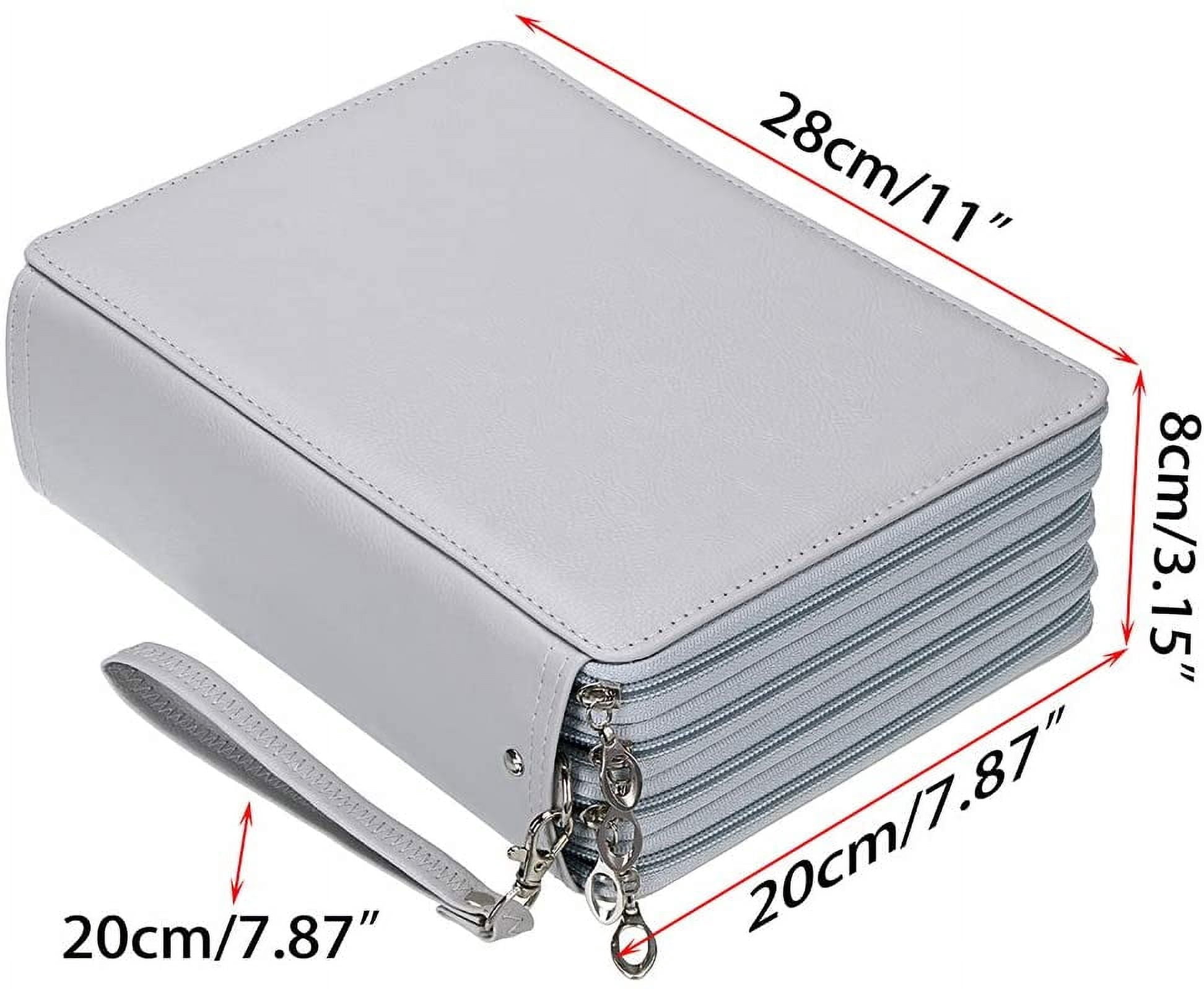 200 Slots Colored Pencil Organizer - Deluxe PU Leather Pencil Case Holder With Removal Handle Strap Pencil Box Large for Colored Pencils Watercolor Pencils Grey
