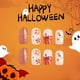 thumbnail image 5 of Uñas cuadradas cortas con cara brillante, fantasma, flor, calabaza, linda calabaza francesa de Halloween, uñas postizas en contraste, 24 piezas, placa de uñas portátil, 5 of 6