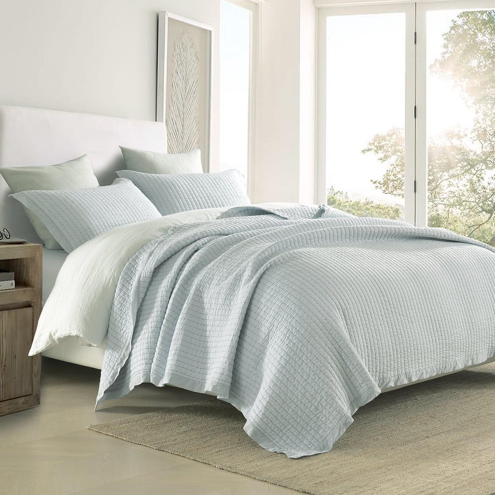 DDUOXIN Gray Queen Size Quilt - 100% Cotton Solid Color Chic Stylish Elegant Quilt Bedspread for Queen Bed, Lightweight Pick-Stitch Handcrafted Queen Coverlet Bedding Set with 2 Pillow Shams, 3-Piece