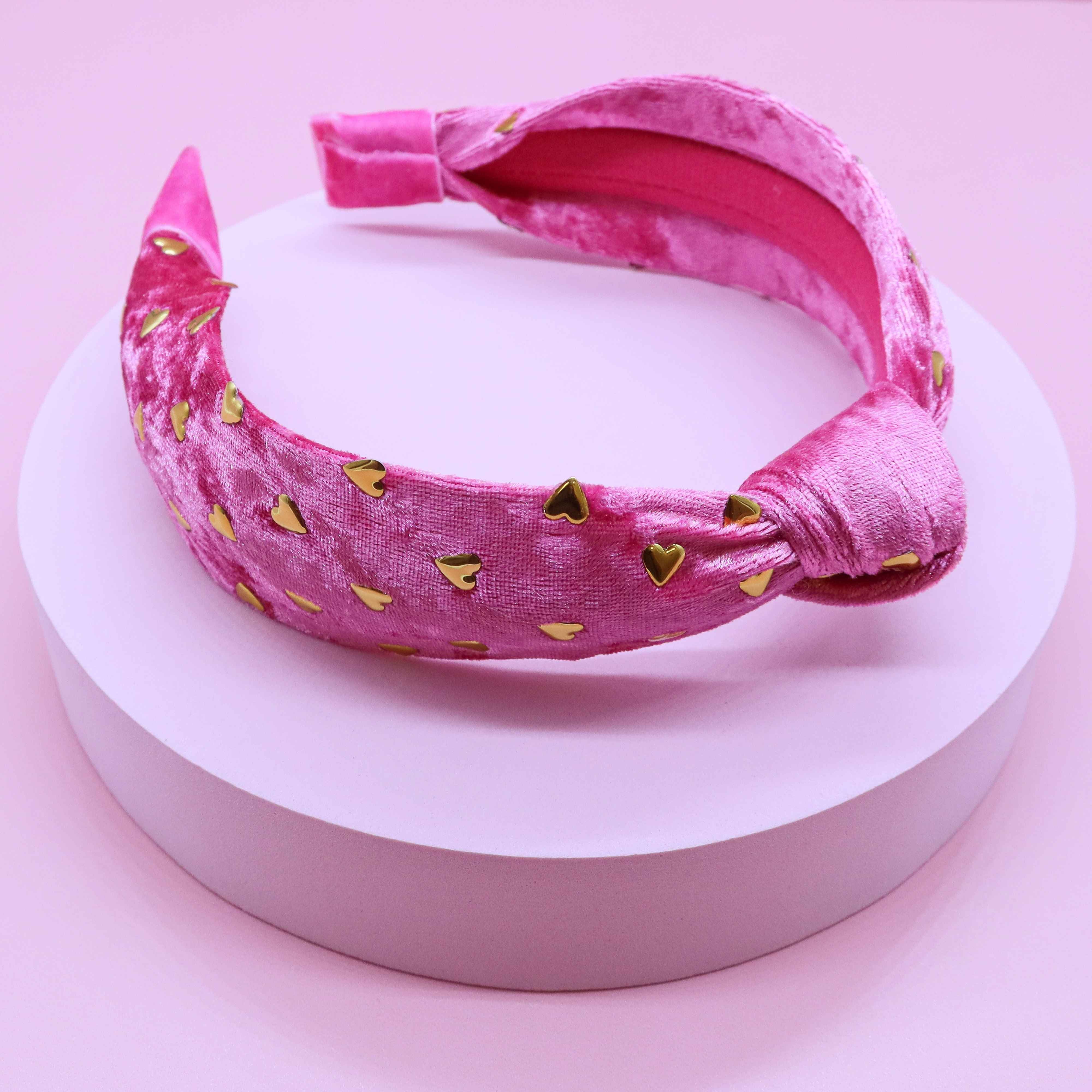 Studded Pink Knotted Headband - Women Accessories FROG SAC Pink Heart Headband for Girls, Studded Knotted  main image 2