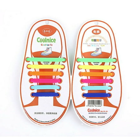 

3Pairs Coolnice Lazy No Tie Elastic Silicone Flat Shoelaces for Kids Children