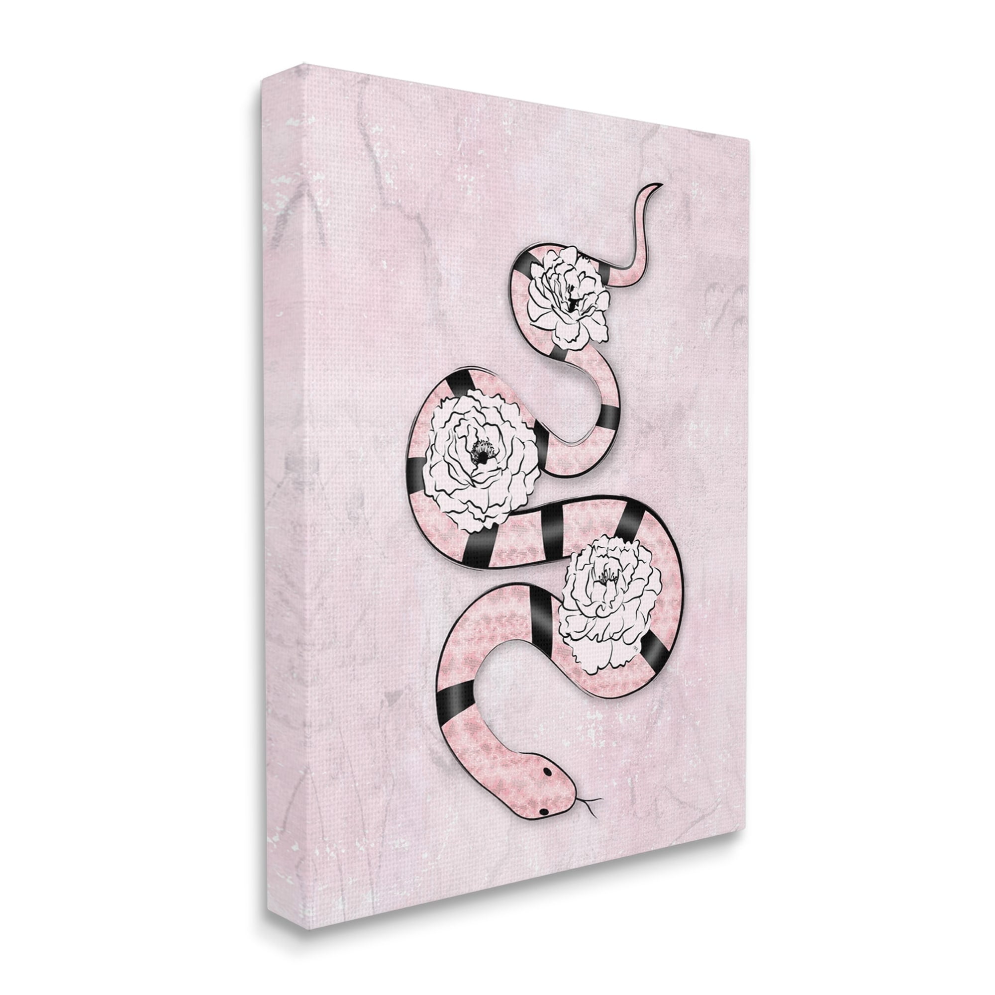 Flowered Exotic Snake Pink Girl Fashion Reptile Florals Beauty & Fashion Graphic Art Gallery-Wrapped Canvas Print Wall Art