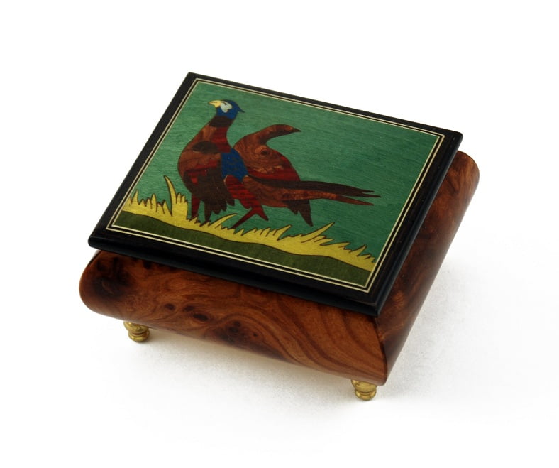 Handcrafted 18 Note Birds Theme Italian Music Box with Pheasant