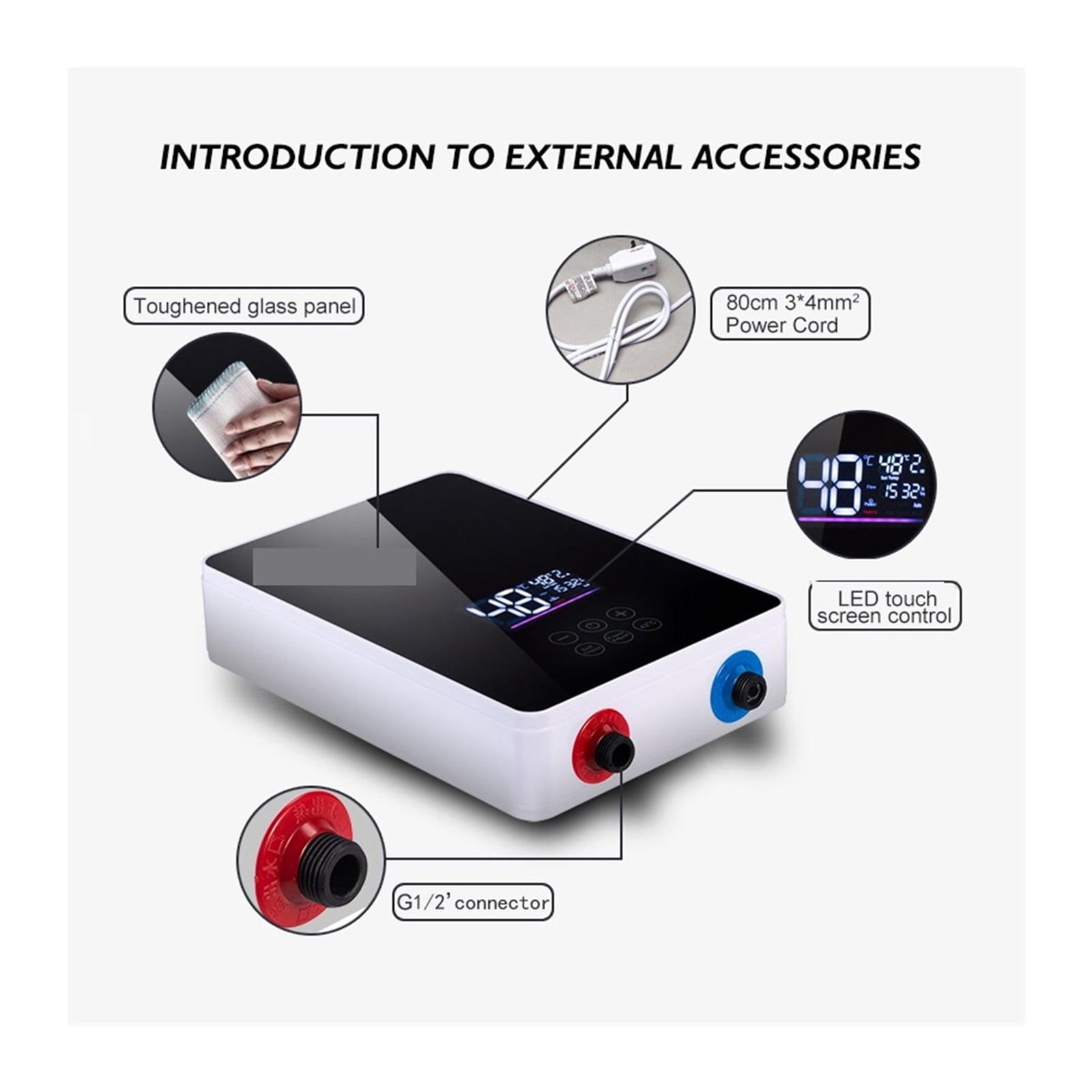Instant Water Heater Shower Bathroom Faucet Hot Water Heater 6000W Digital Display For Country House Cottage Hotel Kitchen ,Energy Saving
