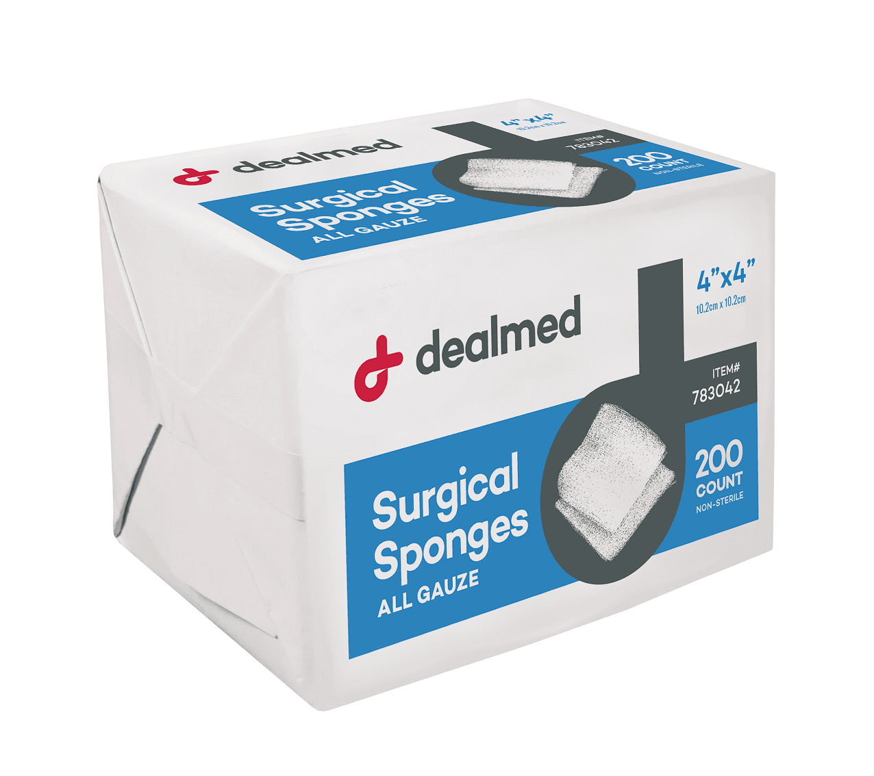 Dealmed 4" x 4" Surgical Sponges, 8-Ply Absorbent Gauze for Prepping, Cleaning, Wound Dressing, and First Aid Kits, 200 Count (20 Pack)