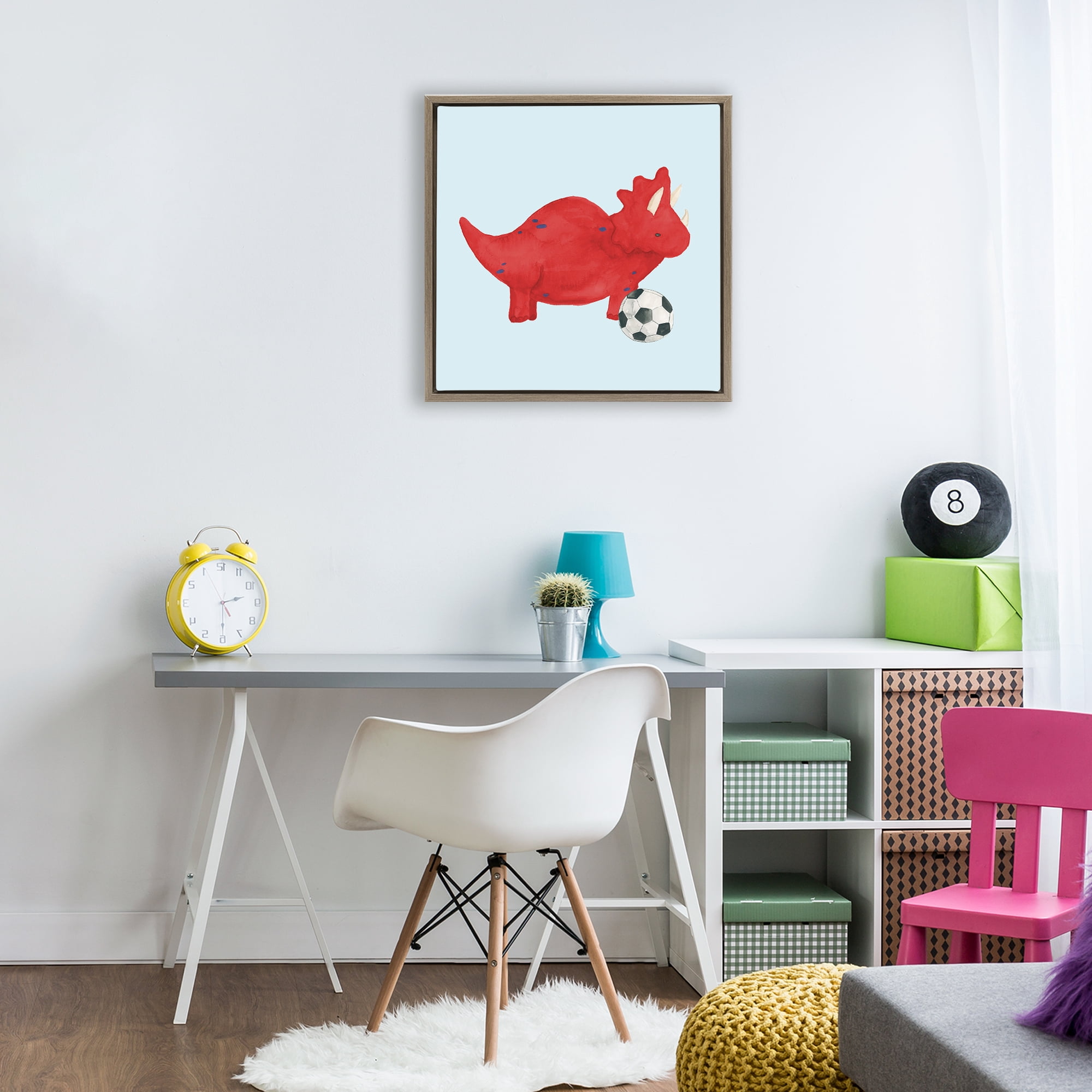 Stupell Industries Baby Dino with Ball Brown Framed Floater Canvas Wall Art, design by Lucille Price