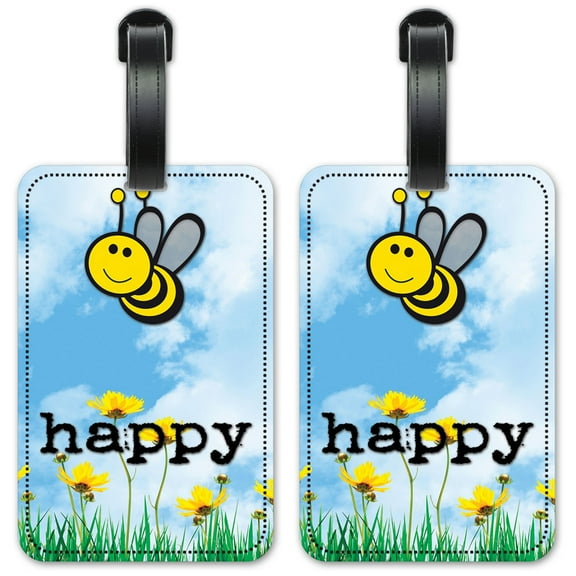 Bee Happy - Luggage ID Tags / Suitcase Identification Cards - Set of 2