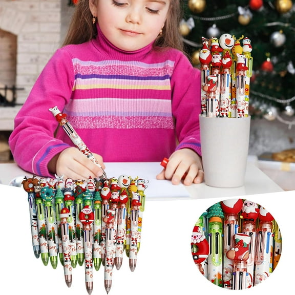 8 Pcs Christmas Fun Pen Bulk Mini Multicolor 7 in 1 Ballpoint Cute Retractable Pens for Winter Holiday Birthdays Parties Prizes office Writing Supplies Goodie Bag Stuffers