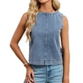thumbnail image 3 of Round Neck Denim Vest for Women, Sleeveless Button Front Jean Tank Top - Casual Summer Vintage Washed Straight Fit Shirt Light Blue S, 3 of 8