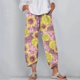 thumbnail image 2 of Womens Linen Capri Pants Casual,Women's Capri Pants Floral Summer Cotton Cropped Pants Trousers,Linen Pants for Women Elastic Waist Palazzo Lounge Pants, 2 of 5