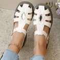 thumbnail image 3 of Rokment Women's Platform Closed Toe Gladiator Sandals Glitter Rhinestones Comfortable Leather Orthopedic Chunky Wedge Walking Dress Sandals with Arch Support for Woman White Size 7, 3 of 7