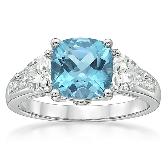 Jay Heart Designs 925 Sterling Silver Treated Blue Topaz with Simulated White Diamond Ring