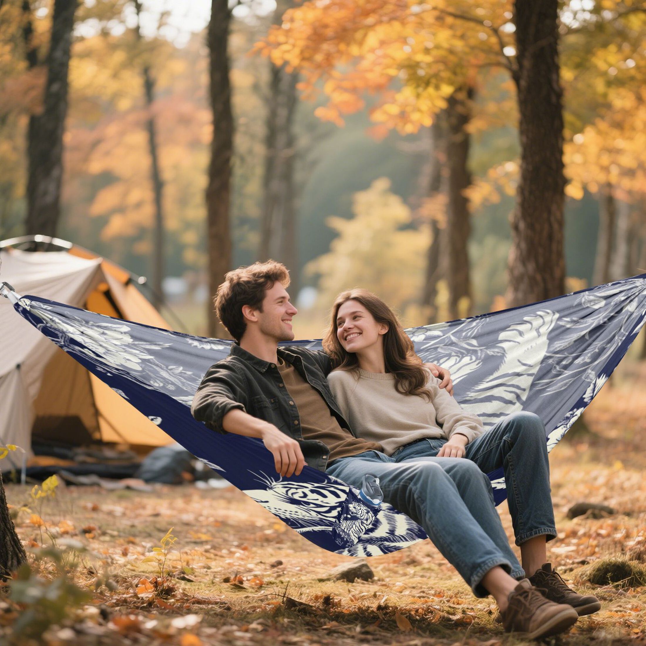 Hammock Camping Hammock Nylon Portable Hammock Travel Camping Hammock Blue Flower and Tiger Pattern