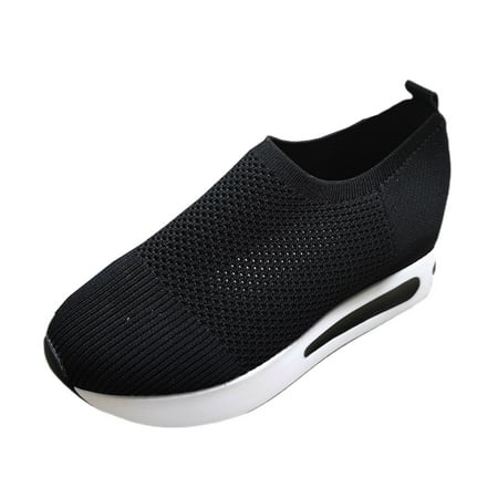 

ZIZOCWA Summer Solid Color Breathable Mesh Walking Shoes Women S Wedges Thick Sole Casual Sports Shoes Slip On Soft Leisure Shoes 2023 Black Size37