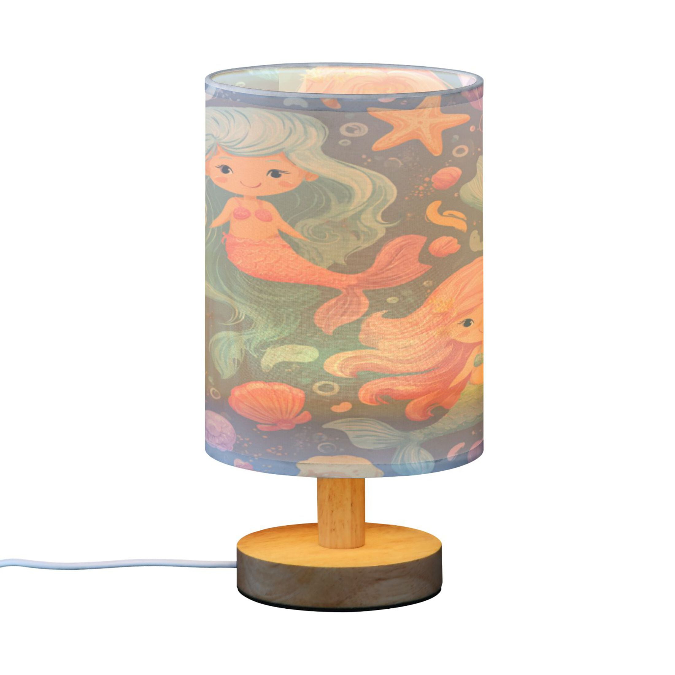 RMDQTR LED Push-Button Switch Warm-Tone Desk Lamp Plug-and-Play No Assembly Required Cute Little Mermaids