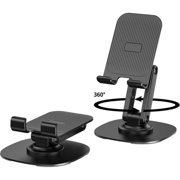 CCOCC 360° Rotating Cell Phone Stand for Desk,Adjustable & Foldable Phone Holder,Aluminum Desktop Phone Stand with Anti-Slip Base,Compatible with iPhone,iPad,Android Phones