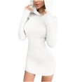 thumbnail image 1 of Vestido de manga larga a la cadera con bolso tejido con capucha ajustado Sexy de Color sólido a la moda para mujer Fridja NMB1034, 1 of 7