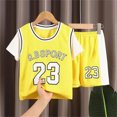 thumbnail image 2 of TOWED22 Toddler Baby Boy Summer Clothes Tree/Duck/Shark Short Sleeve Embroidery T-shirt Striped Shorts Set 2 Piece Outfit(Yellow,7-8 Years), 2 of 4