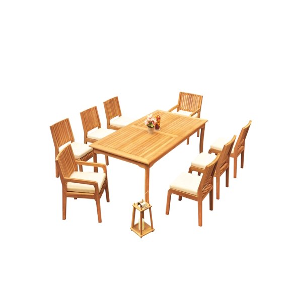 Grade-A Teak Dining Set: 8 Seater 9 Pc: 83" Rectangle Table And 8 Maldives Chairs (2 Arm & 6 Armless Chairs) Outdoor Patio WholesaleTeak #51ML1809