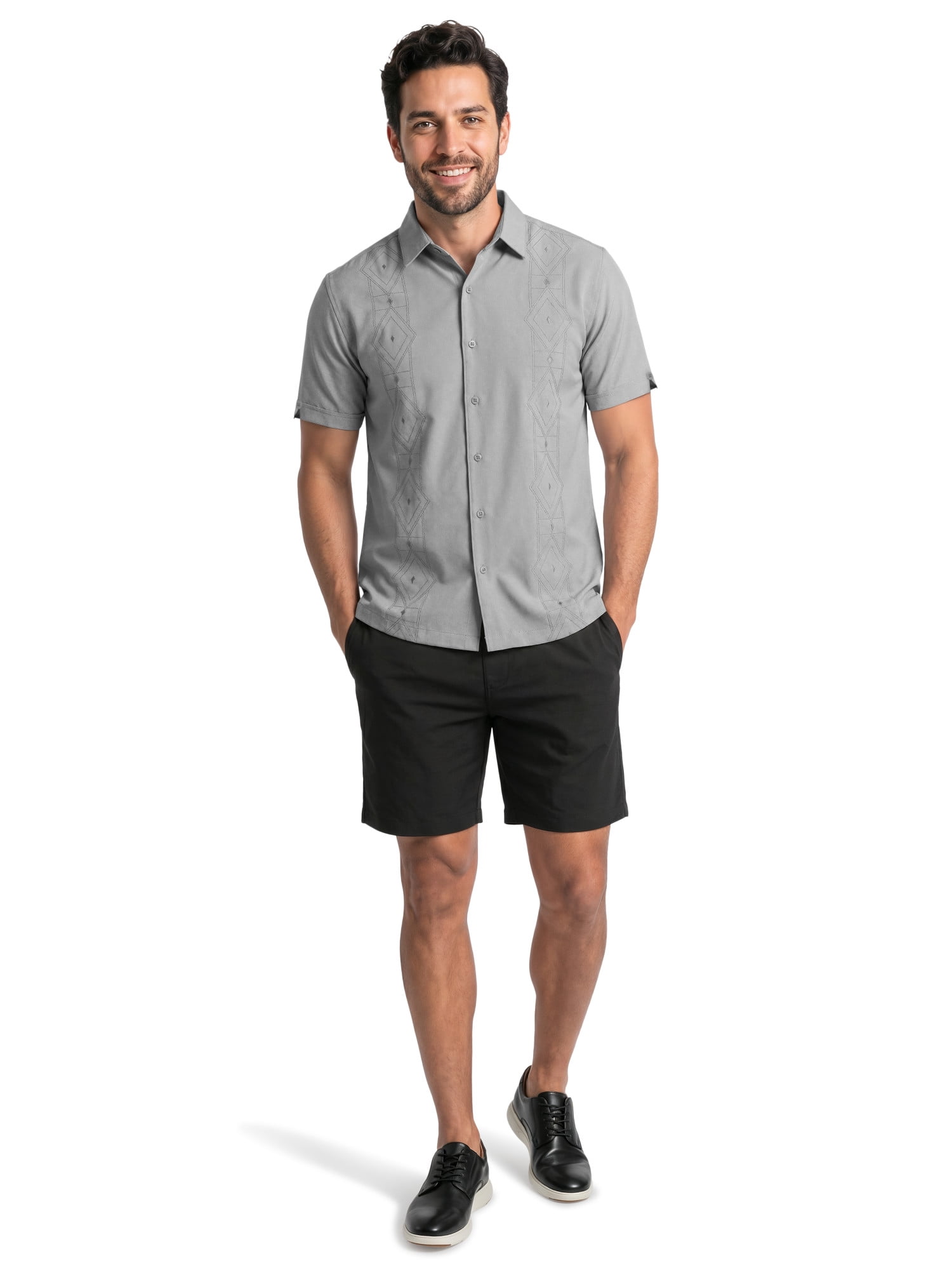Cafe Luna Men’s and Big Men’s Geo Printed Panels Short Sleeve Button-Down Shirt, S-5XL