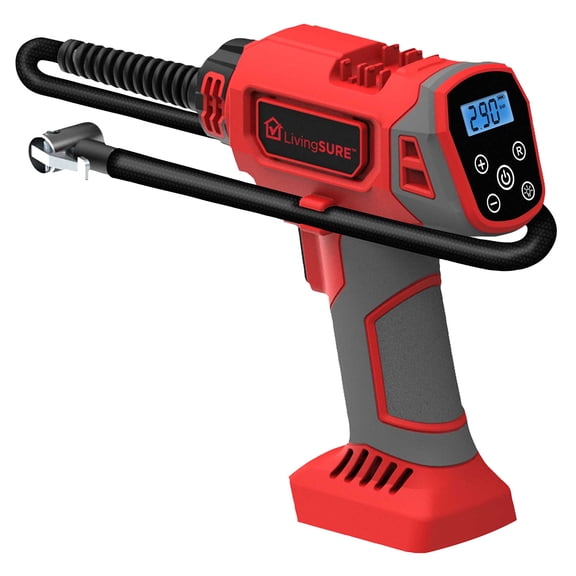 Cordless Tire Inflator Air Compressor By LivingSURE Portable Rechargeabler for Auto, Bikes, Car Air Pump with Auto Shut-Off, Lightweight, Smart Digital Display LED Light - Battery Not Included