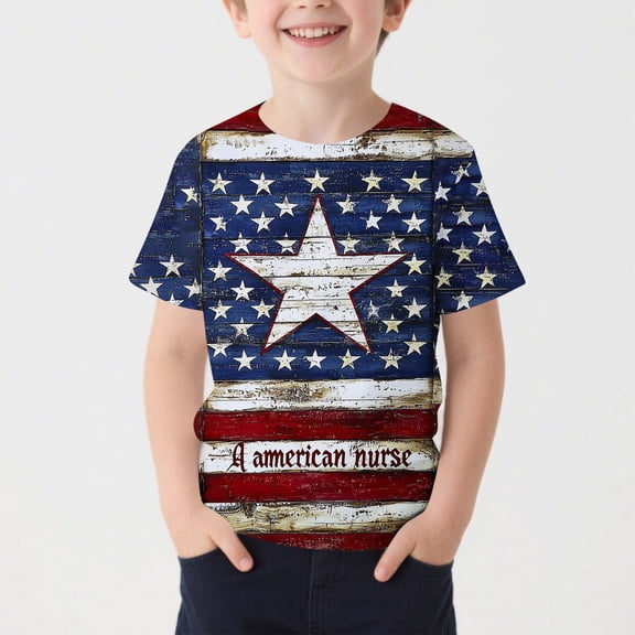 ATOGUTA Boys Short Sleeve Shirts Kids 4th of July Shirts Patriotic Top Independence Day Outfit Multicolor, Size 3T-15