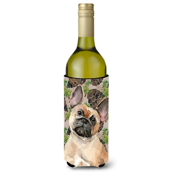 Carolines Treasures BB9592LITERK Fawn French Bulldog Pine Cones Wine Bottle Beverge Insulator Hugger  Wine Bottle