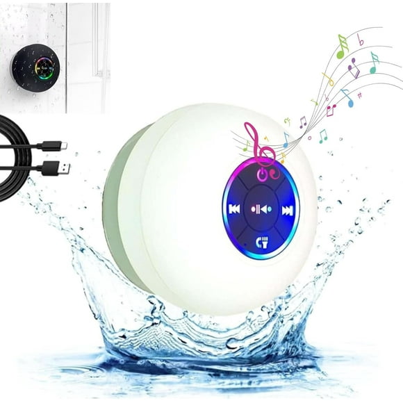 Altavoces Bluetooth inalámbricos impermeables para baño con luz LED, minialtavoz Bluetooth para ducha, altavoz portátil IPX4 impermeable con Bluetooth y succión, estéreo inalámbrico para playa y