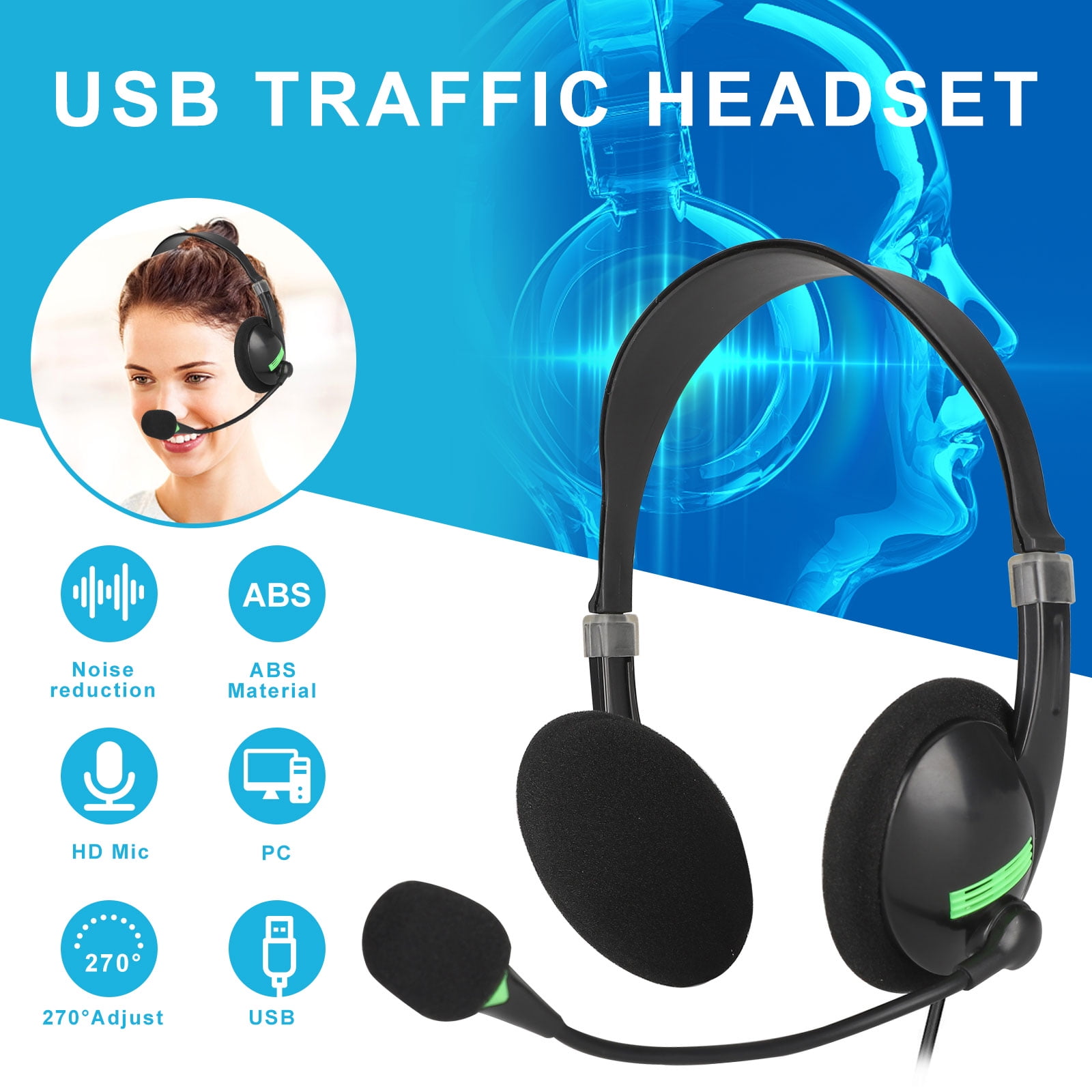 USB Telephone Headset, EEEkit USB Headset with Microphone Computer PC Headset Dual Ear for Skype Chat, Online Learing, Conference Calls, Voice Chat, Softphones Call, Gaming etc