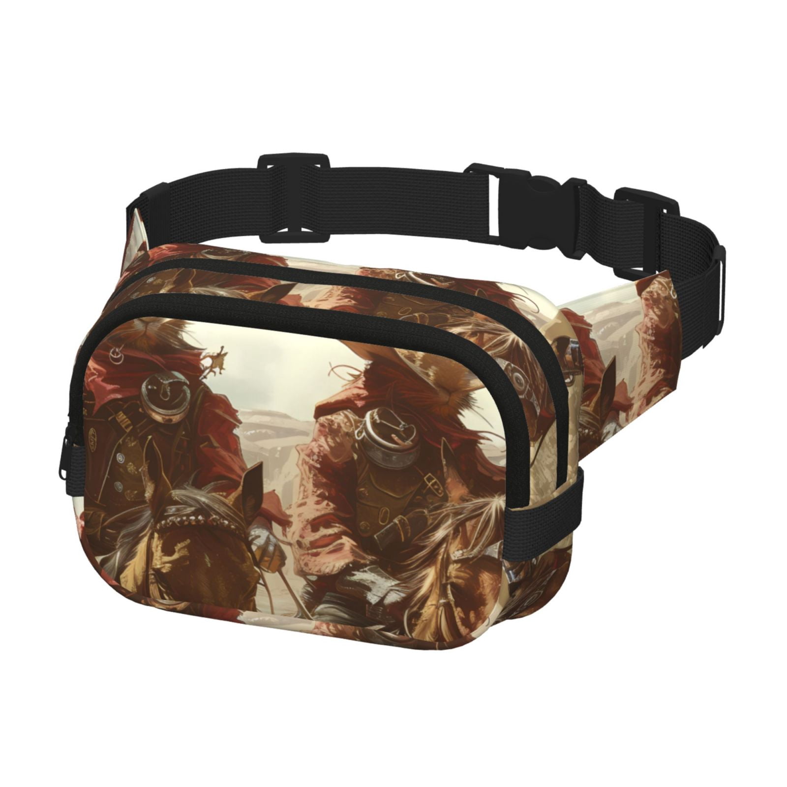 Picia Western Rabbit Cowboy Print Square Double-Layer Waist Bag Mini Adjustable Waist Belt Bag Exercise Running Travel Hiking