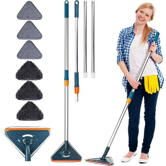 Hinzonek85" ​Wall Mop Wall Cleaner with Long Handle , 360° Rotating Microfiber Dust Mop Triangle Wet and Dry Dust Mop for Ceiling Window Washer, Cleaning Wall and Baseboard Duster
