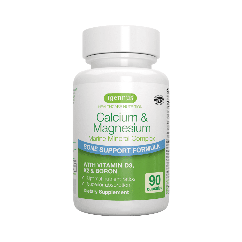 Igennus Calcium & Magnesium, with Boron, Vitamin D3 & K2, High Absorption Bone Support Formula, Vegan, 90 Capsules