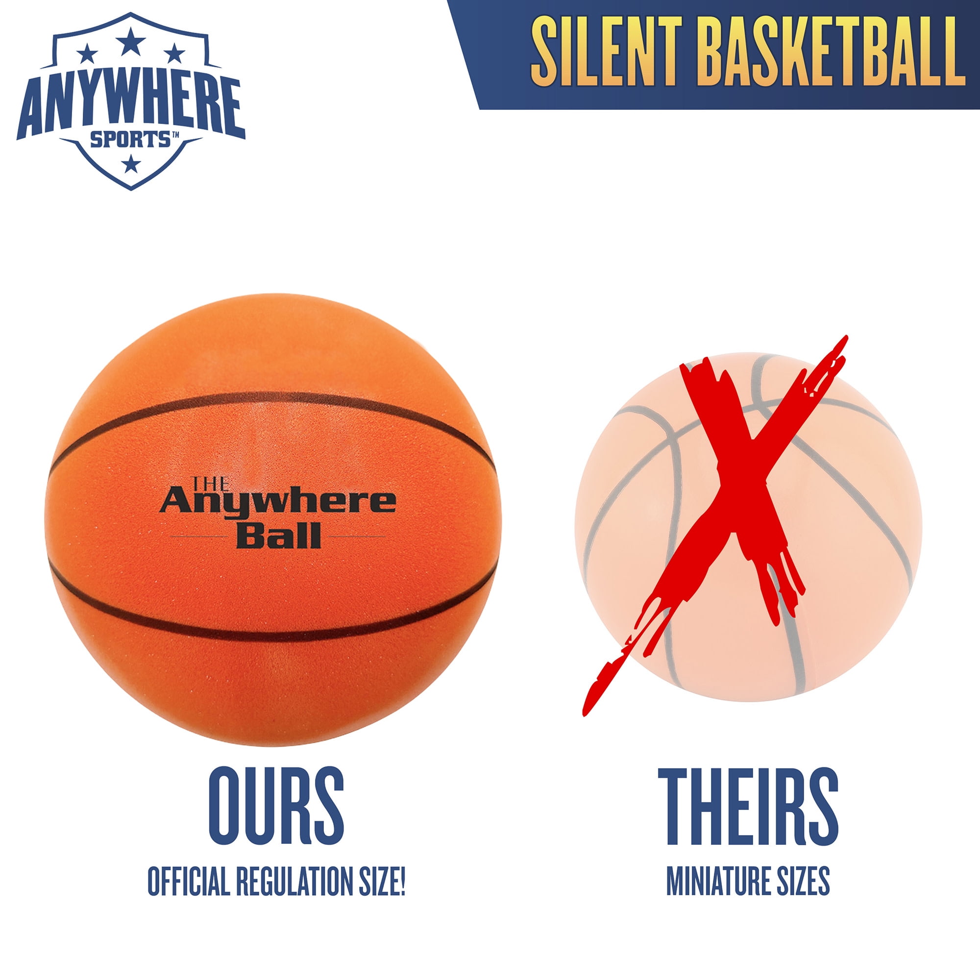 Anywhere Sports: Silent Basketball - 9.5" Orange Squishy Foam Ball, Official Size 7, Realistic Bounce, Quiet Indoor-Outdoor Play, Waterproof, Kids 3+