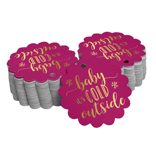 Inkdotpot Pack Of 50 Real Gold Foil Paper Tags Baby It's Cold Outside Baby Shower Favor Hang Tags