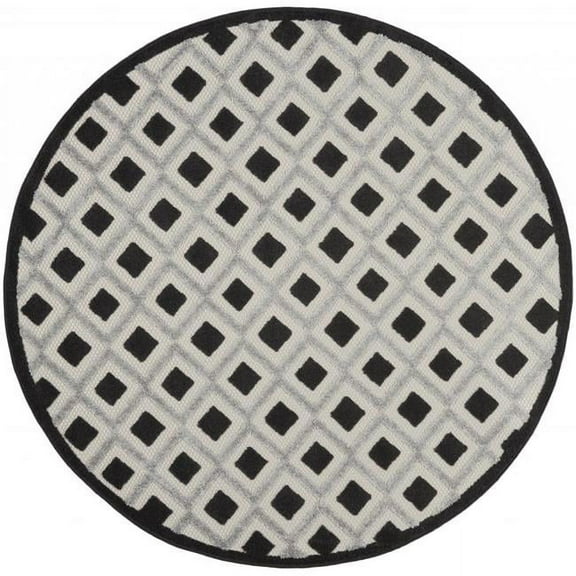 4 ft. Round Black White Gray Indoor & Outdoor Area Rug