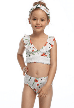 ZXjymll/~ Girls One Piece Swimsuit Flower Printed Swimwear Bathing Suits Summer Ruffle Bikini 