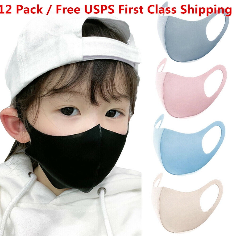 12 Pack Black Washable Cute Kids Masks 3 Years to 12 Years Old