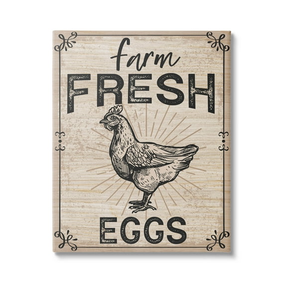 Farm Fresh Eggs Vintage Hen Animals & Insects Graphic Art Gallery Wrapped Canvas Print Wall Art