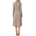 thumbnail image 3 of INSPIRE CHIC Ribbed Knitted Midi Dress for Womens Turtleneck Long Sleeve A-Line Dresses S Light Brown, 3 of 6