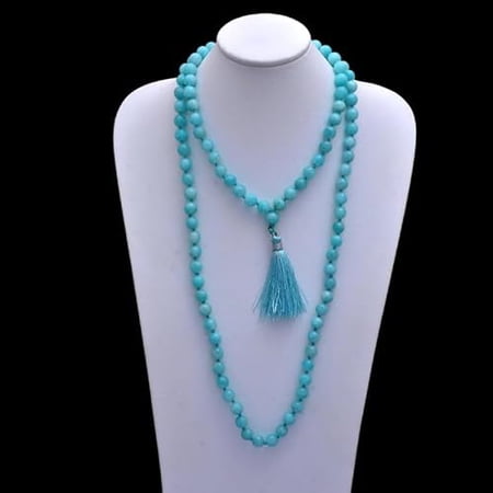 Natural AAA Sky Amazonite Japa Mala Necklace, Prayer 8mm Mala Beads, 108 Kyanite Gemstone Mala, Buddhist Mala,Hand knotted Mala, blue