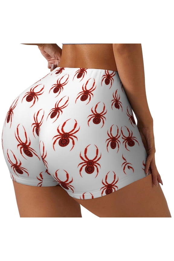 Spiders Insects Printed Power Workout Shorts for Women Tummy Control Squat Proof Ribbed Thick Seamless Scrunch Active Short-Large