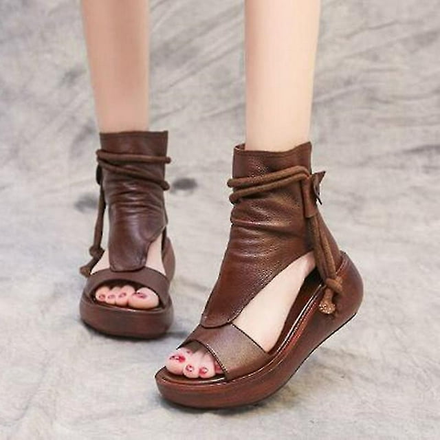 Hot 2023 New Summer Black Women Leather Sandals Cool Boots Platform Shoes Wedges Sandals Women Shoes Fashion Outdoor Sandals35