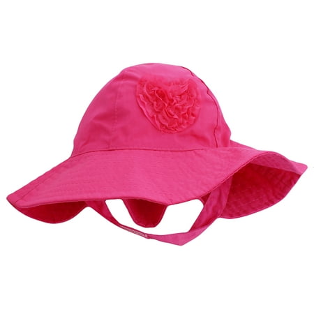 Little Me Sun Hat with Heart and Chin Strap For Toddler Girls Solid Pink 2T-4T