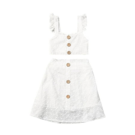 

Toddler Baby Girls Summer Dress Outfits Ruffle Off Shoulder Crop Top and A-line Skirts Set